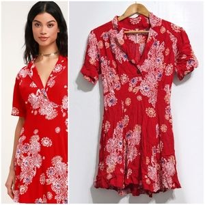 Free People blue Hawaii mini dress red floral flowers size S